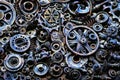 Steampunk background, machine and mechanical parts, large gears and chains from machines and tractors.