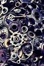 Steampunk background, machine and mechanical parts, large gears and chains from machines and tractors. Royalty Free Stock Photo