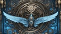 _A steampunk blue medical science futuristic technology abstract background. Royalty Free Stock Photo