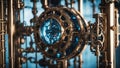 A steampunk blue medical science futuristic technology abstract background. The background is a steam punk Royalty Free Stock Photo