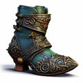 Steampunk Boot With Blue Straps - Fantasy Board Game Shoe