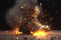 Steampunk Boot On Smoky Grey Background. Generative AI