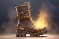 Steampunk Boot On Smoky Grey Background. Generative AI