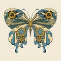 Steampunk butterfly doodle hand drawn fantastic mechanical, butterfly with gears. isolated.