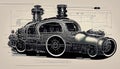 Steampunk Car Graphic Design Blueprint