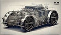Steampunk Car Graphic Design Blueprint