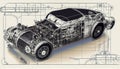 Steampunk Car Graphic Design Blueprint