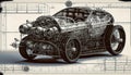 Steampunk Car Graphic Design Blueprint