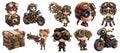 Steampunk cartoon Illustration Clipart Sticker Bundle, generated ai Royalty Free Stock Photo