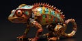 Steampunk Chameleon robot concept. Mechanical reptile animal lizard. AI illustration Royalty Free Stock Photo