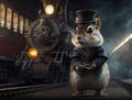 Steampunk Chipmunk Conductor with Train Royalty Free Stock Photo