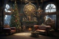 Steampunk christmas room space decoration. Generate Ai
