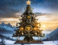 Steampunk Christmas tree illustration