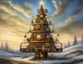 Steampunk Christmas tree illustration