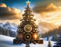 Steampunk Christmas tree illustration