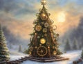 Steampunk Christmas tree illustration