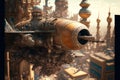 steampunk city aerial view, aviator, generative ai