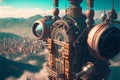 steampunk city aerial view, aviator, generative ai