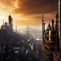 Steampunk city industrial cityscape background