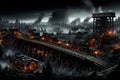Steampunk cityscape airships and gears define skyline with victorian citizens and mechanical beings