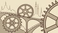 Steampunk Cityscape Background with Intricate Gears and Cogs, vector design Generative AI Royalty Free Stock Photo
