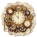 Steampunk Clock Gears Vintage Retro Mechanism Vector Graphic Art