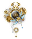 Steampunk clock with mechanical dragonfly Royalty Free Stock Photo