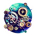 Steampunk clockwork universe. Generative AI. Royalty Free Stock Photo