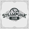 Steampunk club logo design victorian era cogwheels insignia vector poster on light background great for banner or party