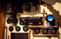 Steampunk control panel of pipes and gauges