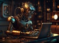 Steampunk copper and brass robot typing Royalty Free Stock Photo