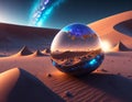 Steampunk cracked eggs in a dunes, nighttime, blue tones, milky way, Poster, AI Generated