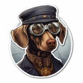 Steampunk Dachshund Captain Sticker