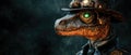 DINOSAUR IN STEAMPUNK STYLE WITH GOGGLES AND TOP HAT Royalty Free Stock Photo