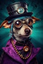Steampunk dog portrait. Digital surreal art.