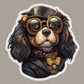 Steampunk Dog Sticker: Cavalier King Charles Spaniel In Dieselpunk Outfit
