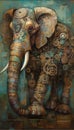 Steampunk Elephant with Cubist Oil Painting and Mechanical Intricacy. Perfect for Posters and Web.