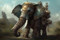 Steampunk elephant landscape. Generate Ai