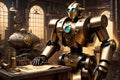 Steampunk-esque Robot: Intricate Gears and Pistons Visible beneath a Transparent Chest Plate - Mechanical Marvel in 3D Render