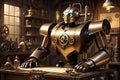 Steampunk-esque Robot: Intricate Gears and Pistons Visible beneath a Transparent Chest Plate - Mechanical Marvel in 3D Render