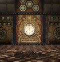 Steampunk fantasy room with clock and gears