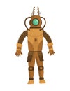 Steampunk fashion technology, fantasy vintage illustration with cartoon man in steampunk robot costume. Steam punk