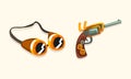 Steampunk Fictional Objects and Mechanism with Goggles and Mechanical Pistol Vector Set