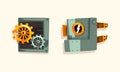 Steampunk Fictional Objects and Mechanism with Mechanical Cogwheel and Shiny Rivet Vector Set