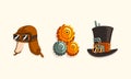 Steampunk Fictional Objects and Mechanism with Mechanical Top Hat and Cogwheels Vector Set Royalty Free Stock Photo