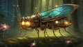 _A steampunk flashing firefly - lightning bug. The firefly is a mechanical insect that is powered Royalty Free Stock Photo