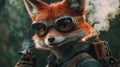 A stylized fox wearing goggles smoking a pipe Royalty Free Stock Photo