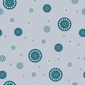 Steampunk gear and cogwheel flower seamless pattern in cold gray and turquoise