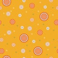 Steampunk gear and cogwheel flower seamless pattern in orange