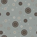 Steampunk gear and cogwheel flower seamless pattern in warm gray and brown